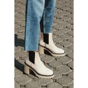 Free People James Chelsea Boot Chunky Heel Leather Ankle Bootie White Size 39.5